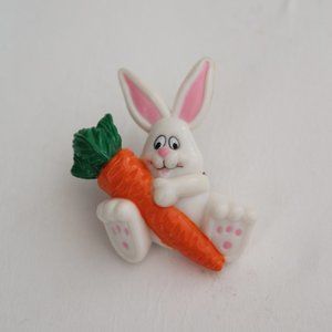 Vintage Celluloid Plastic Easter Bunny Brooch Pin Rabbit Pink Egg White